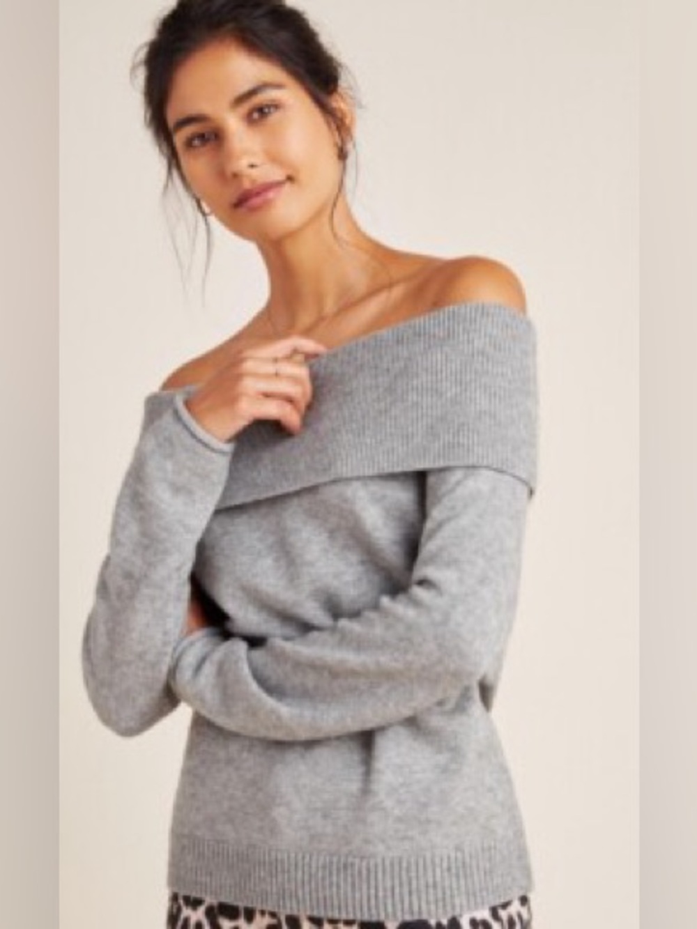 Anthropology Off-Shoulder Cozy Grey Women's Sweater Sz M